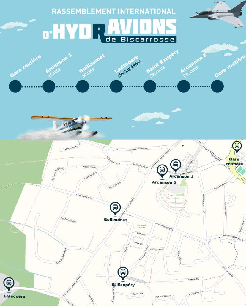 Les arrêts de la navette gratuite du RIH de Biscarrosse